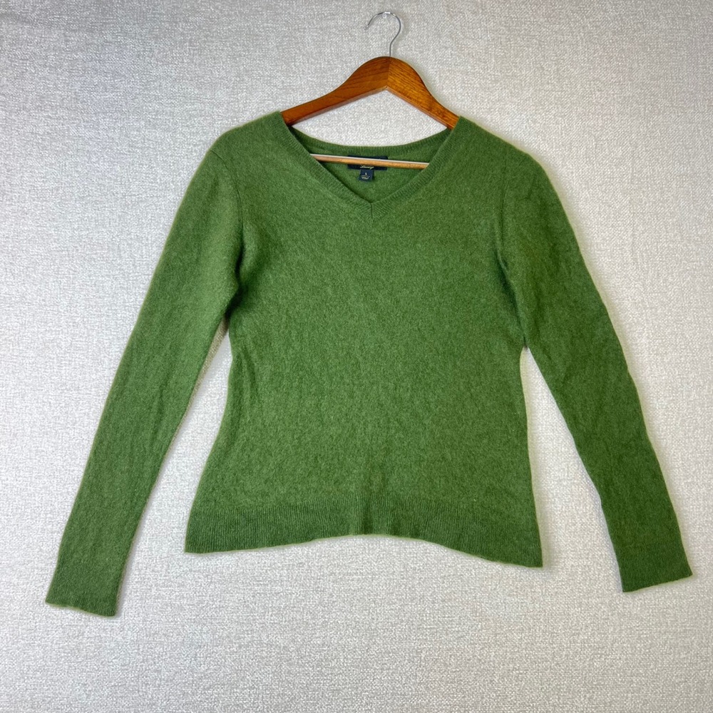 Charter Club Luxury 100% Cashmere V-Neck Sweater Green Womens Large L